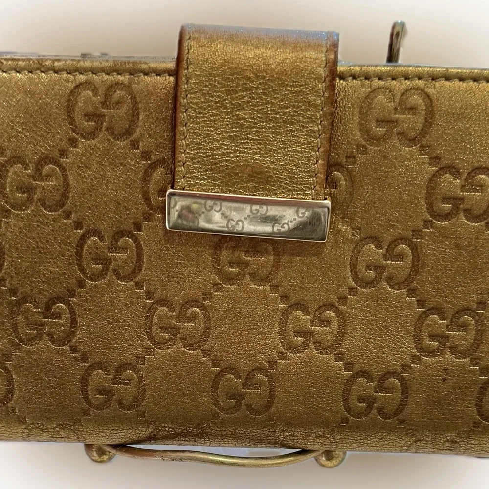 Gucci Metallic Gold Guccissima Leather Continental Wallet Authentic - Picture 4 of 7